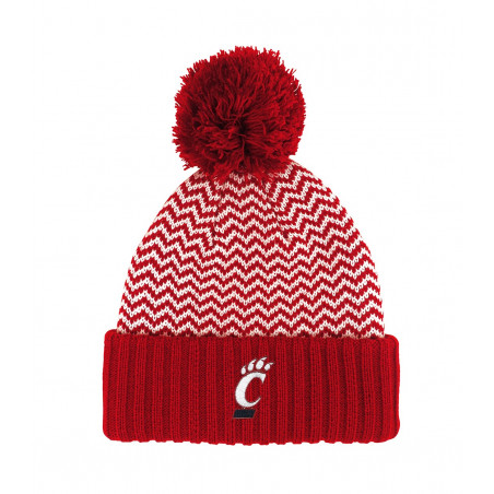 Cincinnati Bearcat Logo Pom Hat with Red and White Chevrons