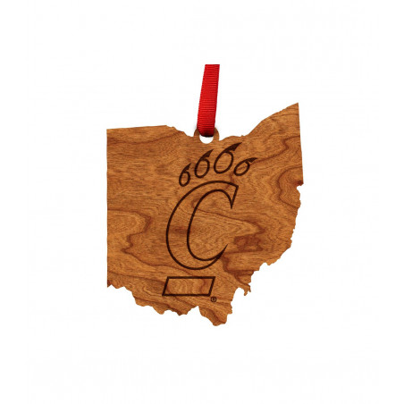 Cincinnati Bearcats C-Paw in State Wooden Ornament