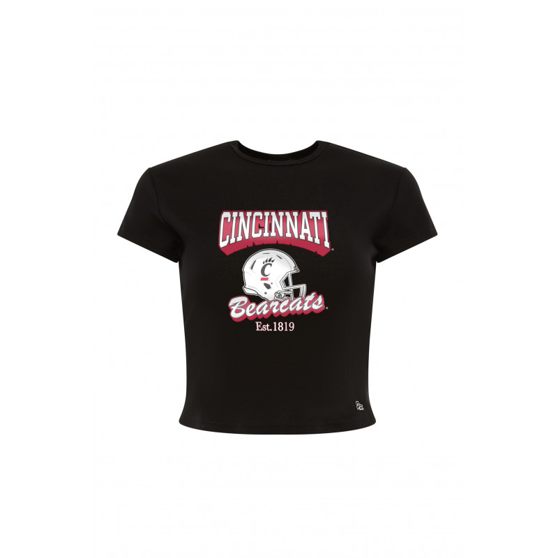 Cincinnati Bearcats Women’s Crop Tee – Black with Helmet Graphic